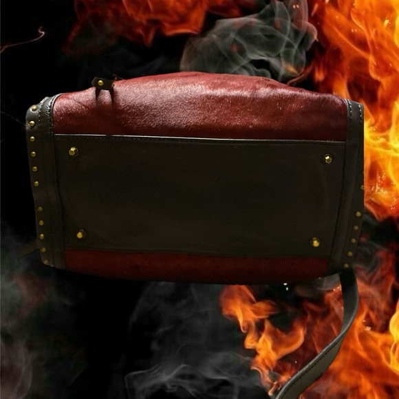 orYANY Burgundy Calf Hair Black Leather Satchel Shoulder Purse Handbag - Picture 8 of 14